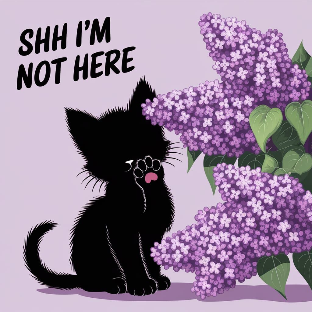 Whispering Shadow Kitten Behind Lilac Bush