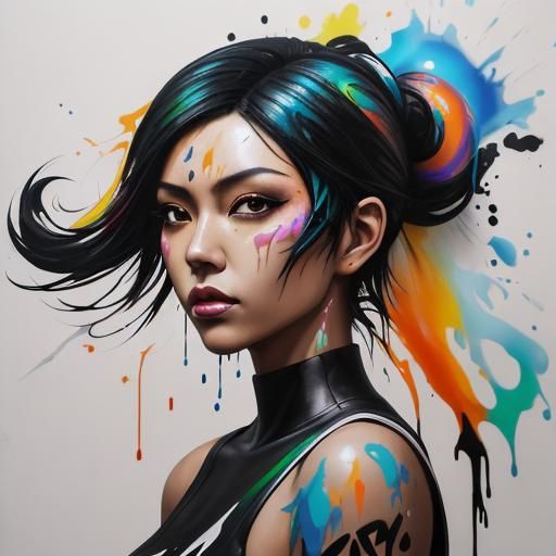 Chalcedony Queen with Jet Black Hair in Graffiti Art