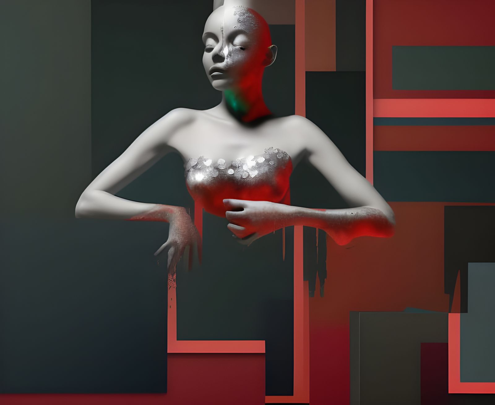 Psychedelic Abstract Cycles in Silver Matte Painting