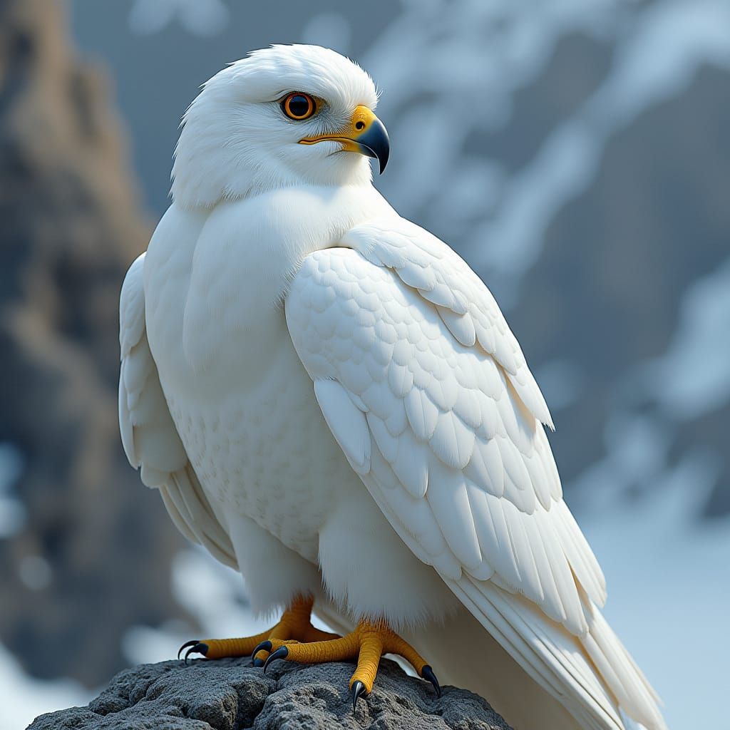 Majestic White Gyrfalcon Perched on Ledge