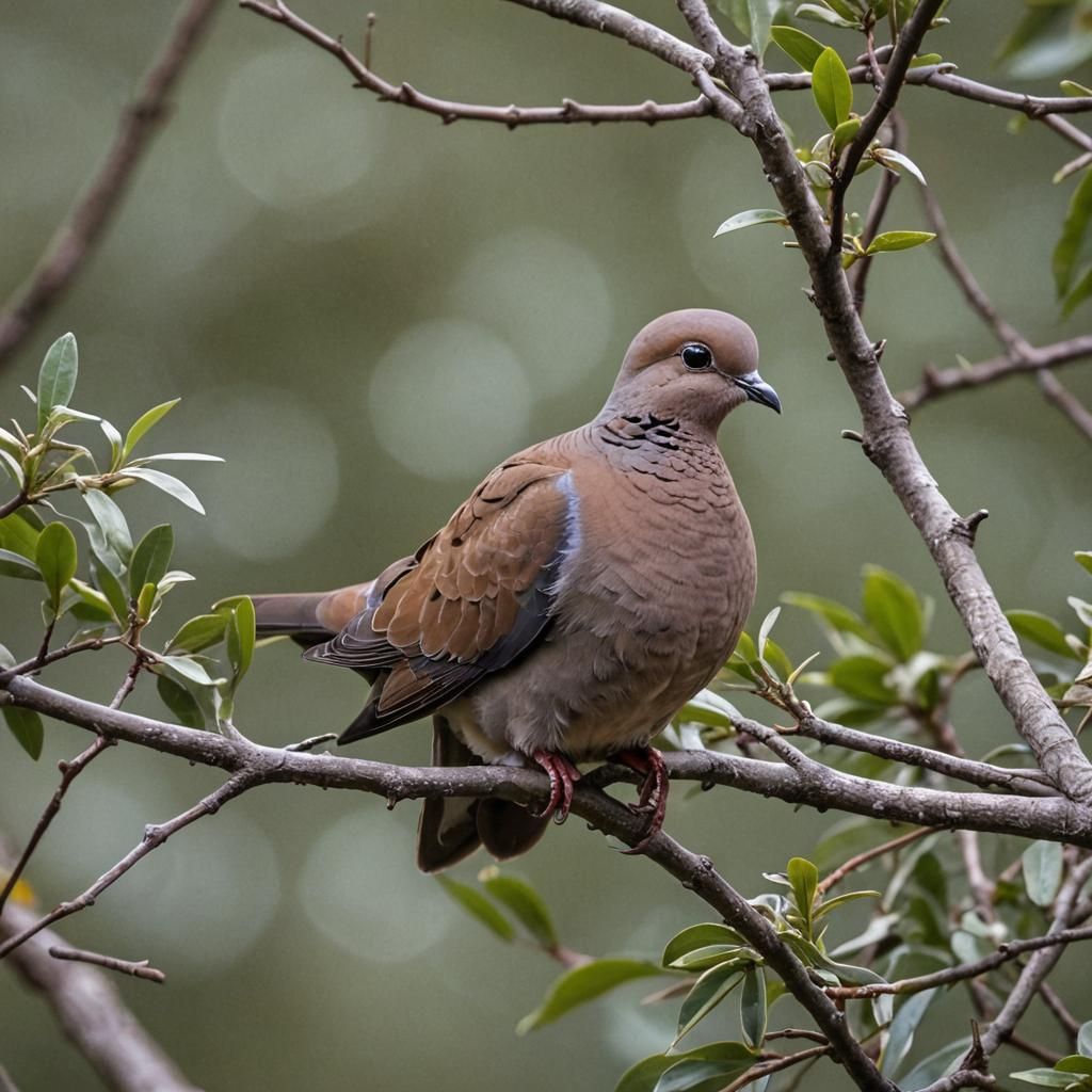 Detailed Brown Dove Perched on Branch
