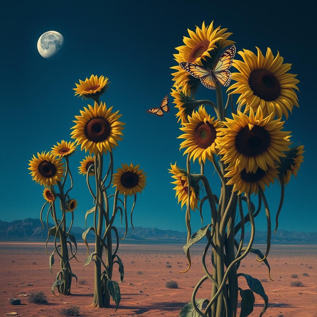 Surreal Sunflowers Melt in Desert Landscape