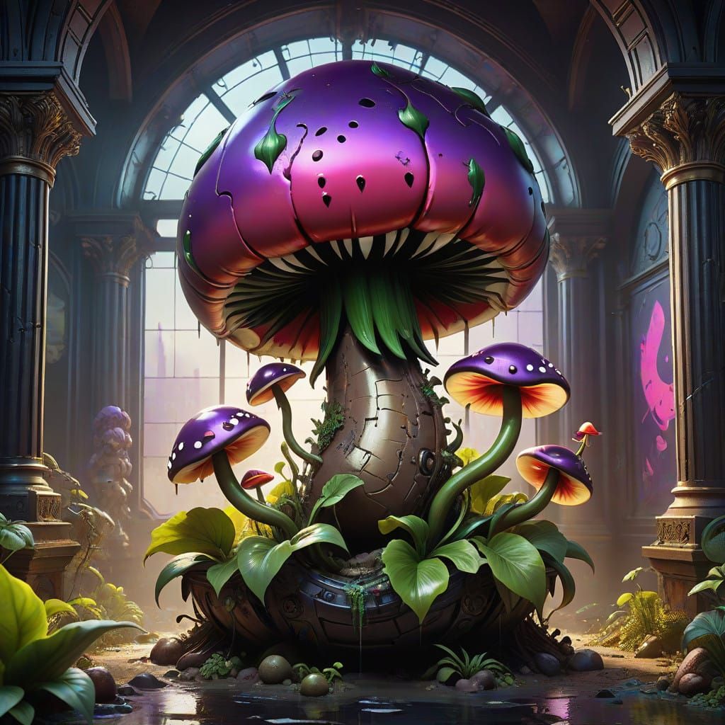Apocalyptic Piranha Plant Devouring Worlds in Dark Fantasy
