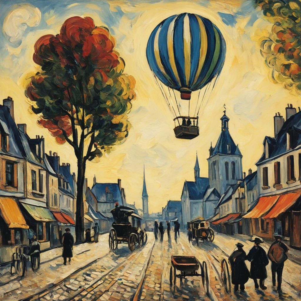 Vibrant Balloon Landscape in Expressive Post-Impressionist S...