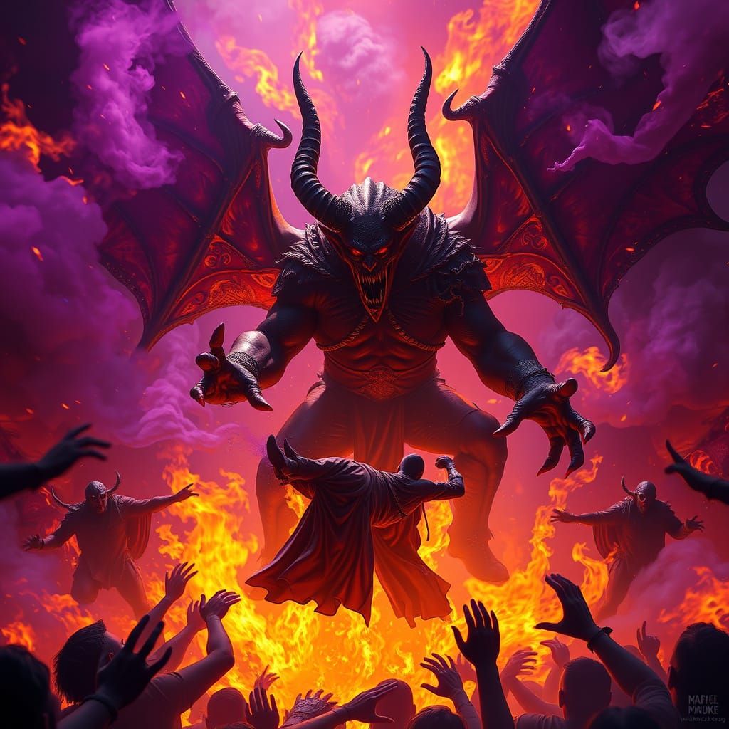 Dark Fantasy Inferno: Devil Stoking Flames With Preachers