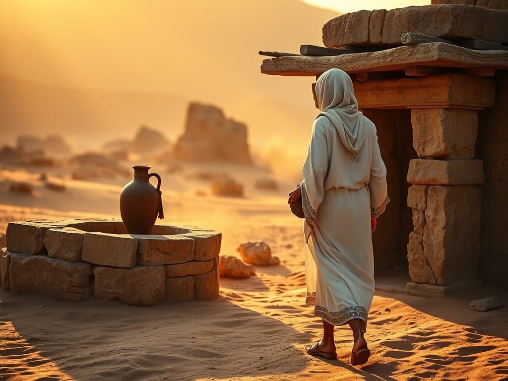 Ancient Egyptian Woman Collects Water at Sunset