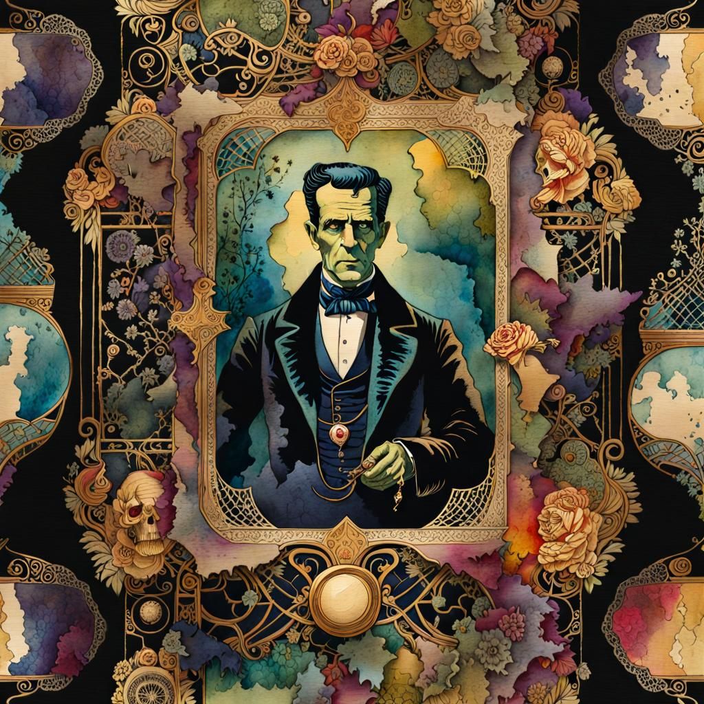 Doctor Frankenstein in Macabre Vintage Watercolor Style