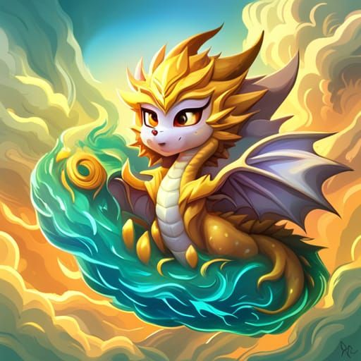 Adorable Chibi Dragon Digital Art in Splash Style