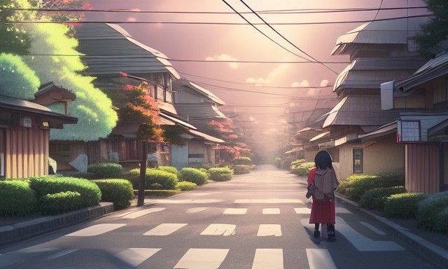 Rural Japanese Street: Digital Painting by Shinkai & Gurney
