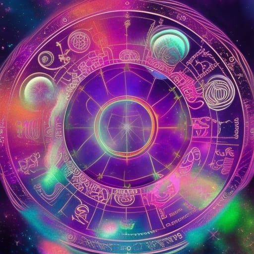 Zodiac Signs in Holographic Astral Illustration