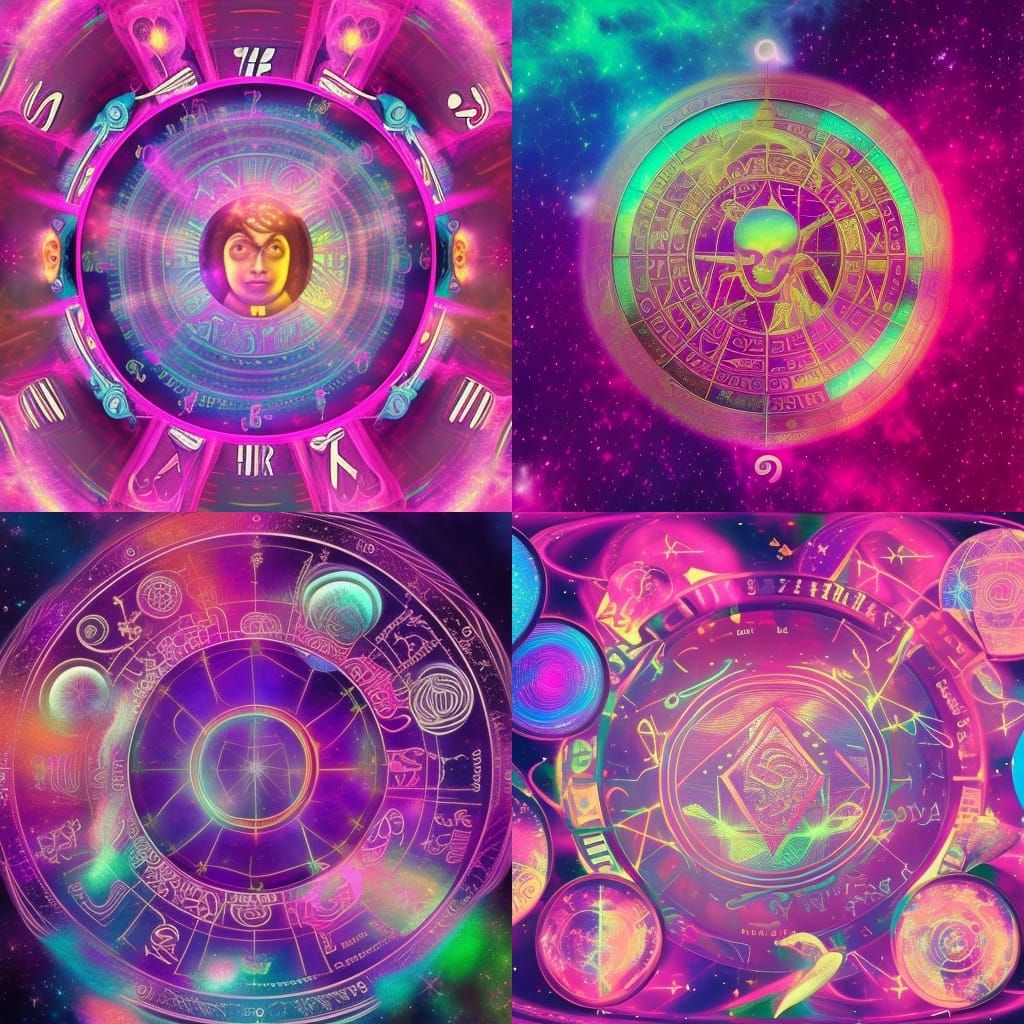 Zodiac Signs in Holographic Astral Illustration
