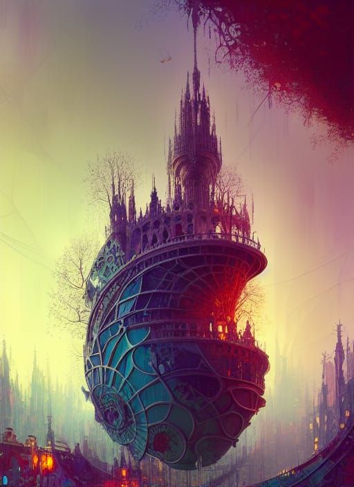 Fantastical Surrealist Castle in Vivid Colors