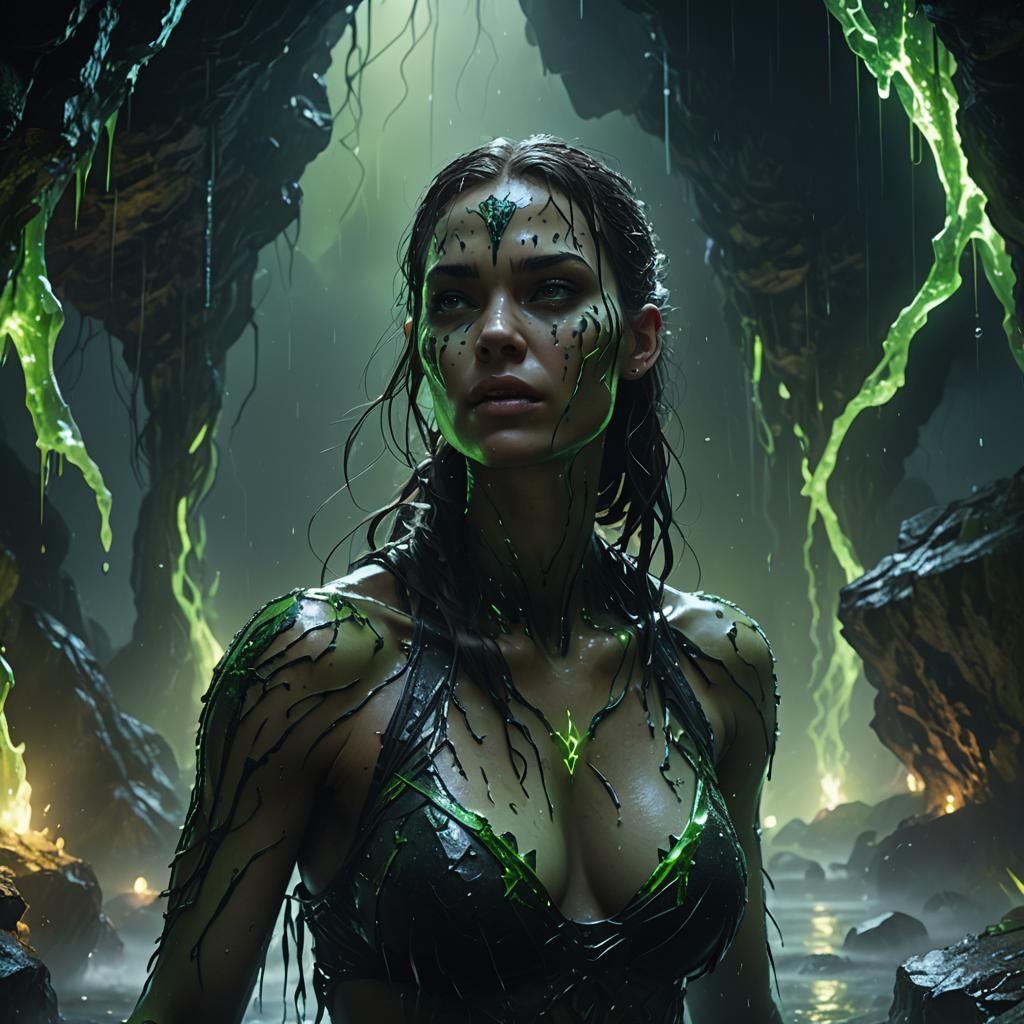 Girl Venom Emerges from Crystal Cave in Unreal Engine 5