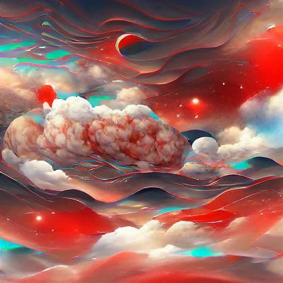Cosmic Red Clouds: Holographic Astral Illustration
