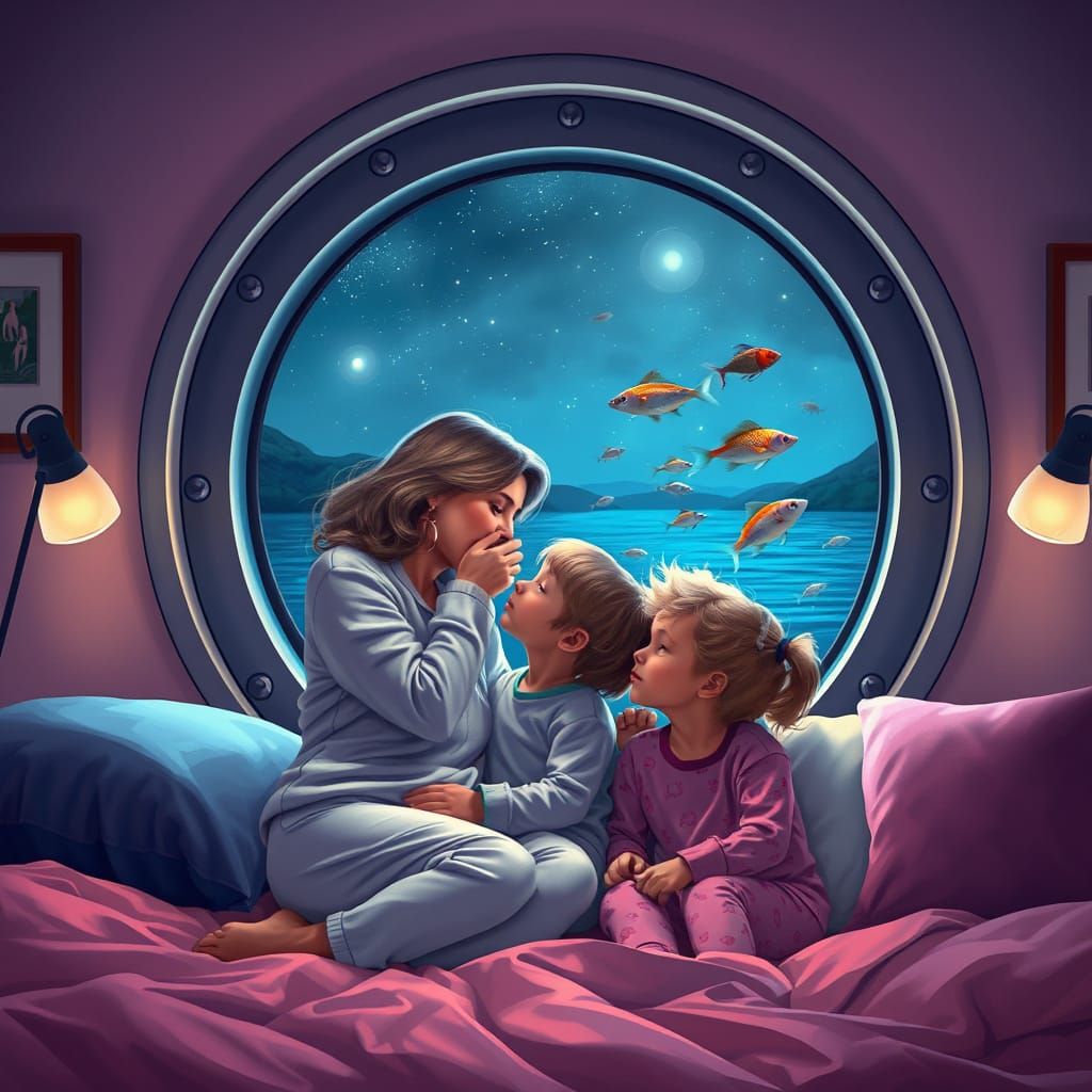 Cozy Goodnight Kiss in a Serene Bedroom