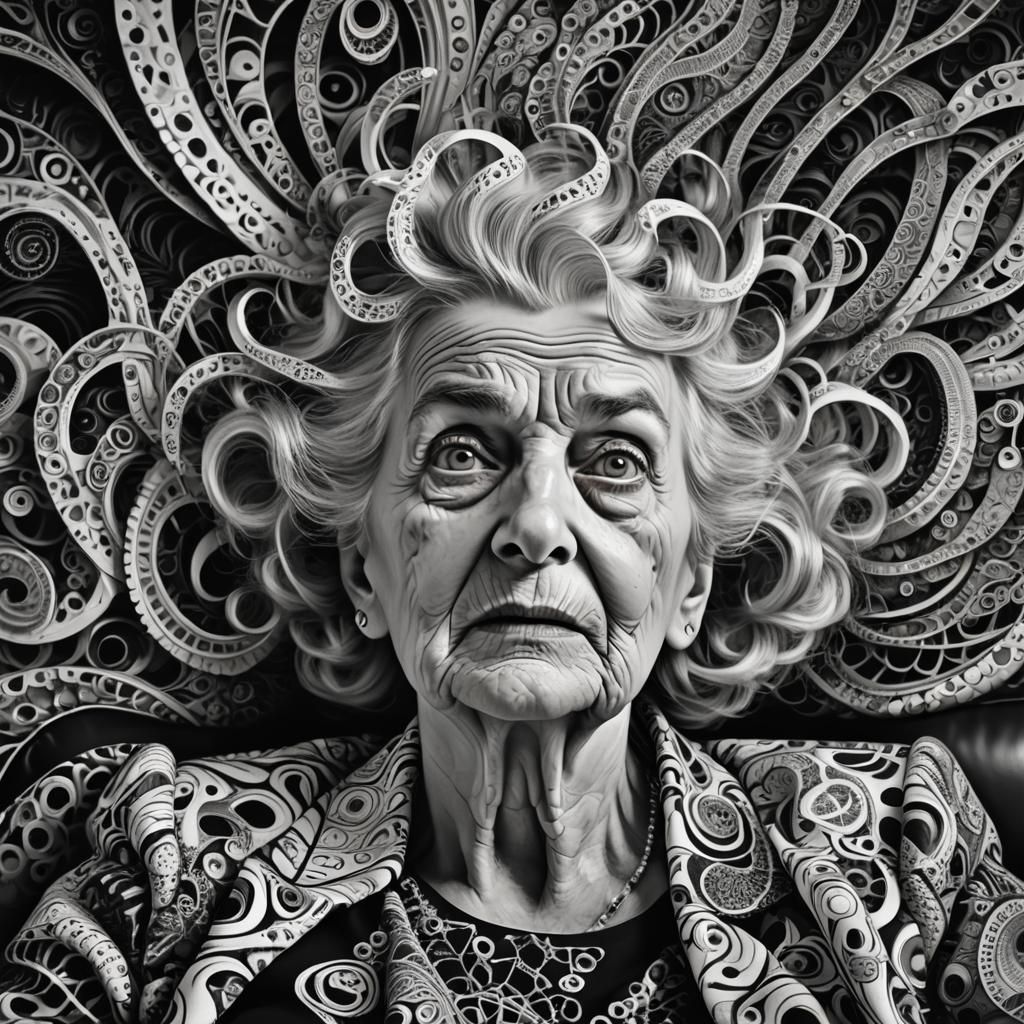 Surrealist Portrait of Elderly Woman in Therapy