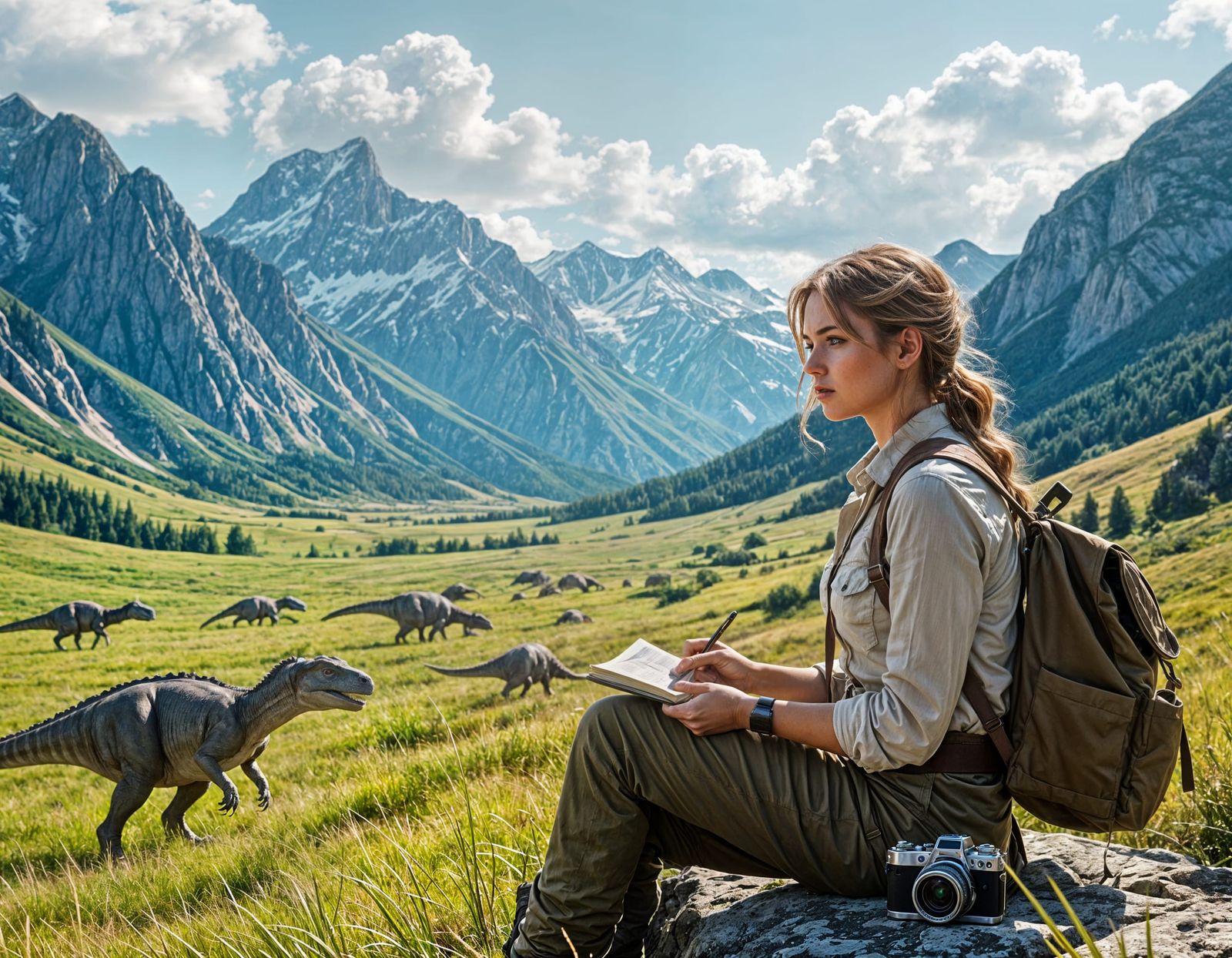 Jurassic Period Time Traveler: Epic Cinematic Scene