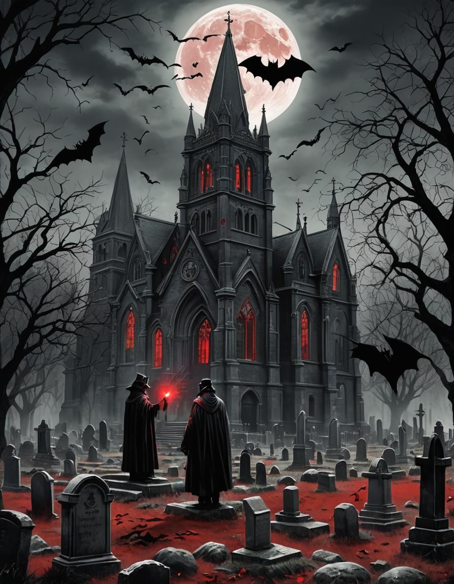Victorian Gothic Horror: Bat Over Bloody Cemetery
