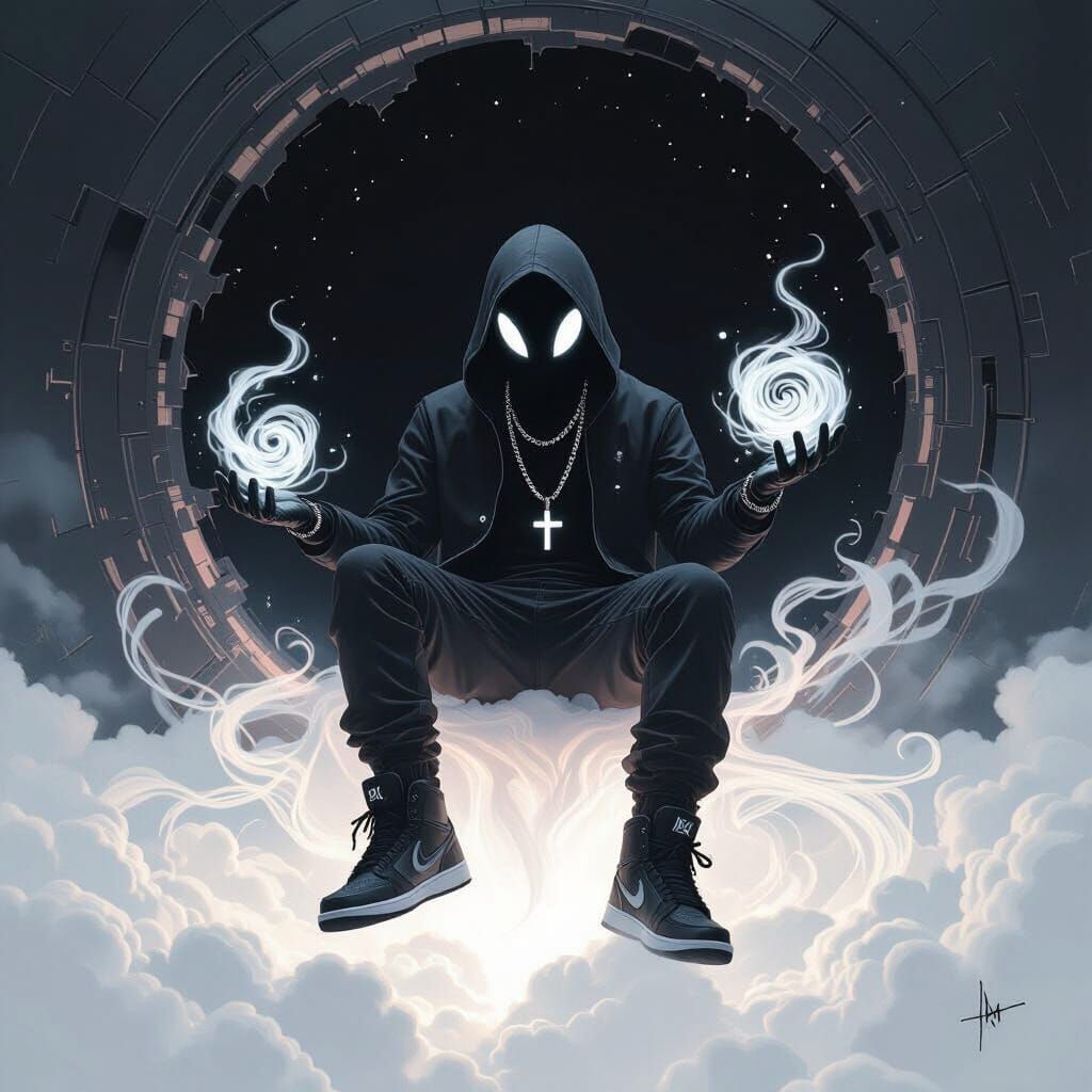 Void Creature Emerges from Black Hole in Futuristic Style