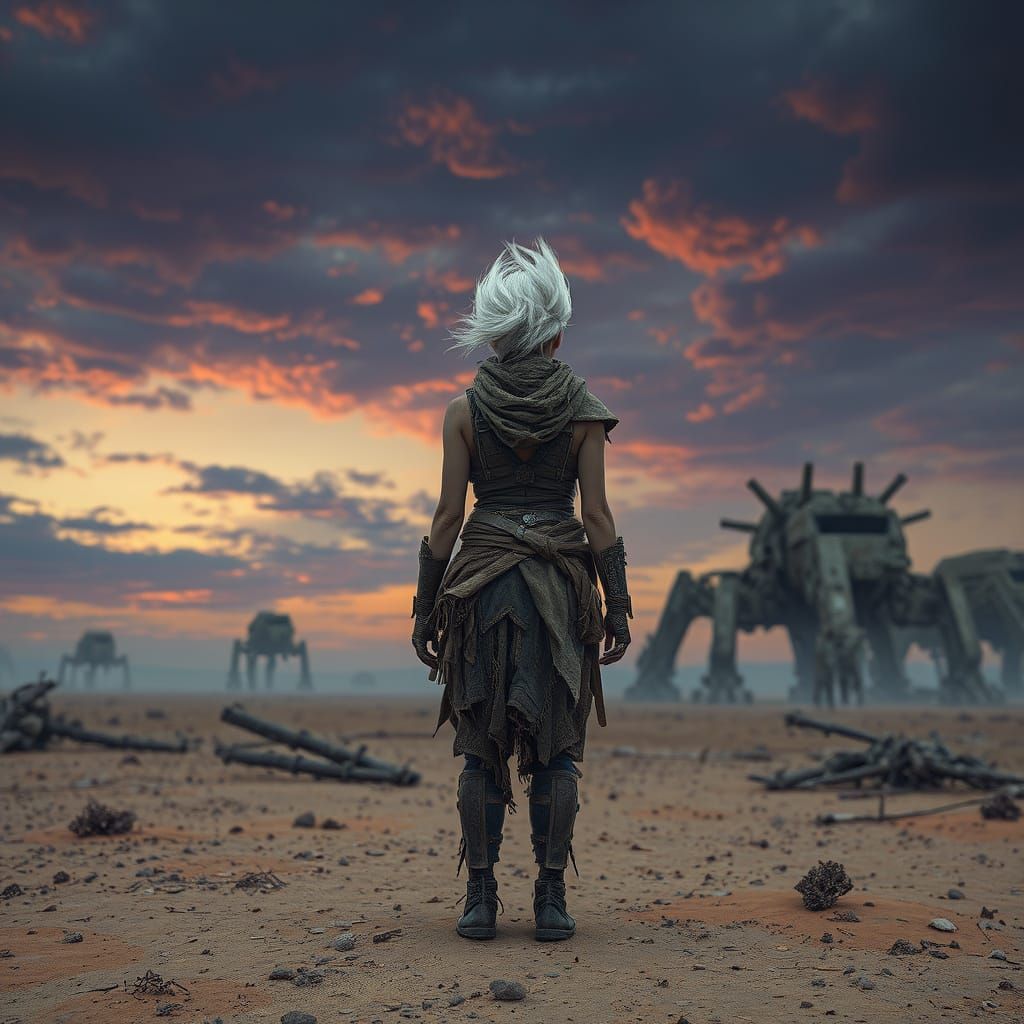 Post-Apocalyptic Wanderer in Desolate Landscape