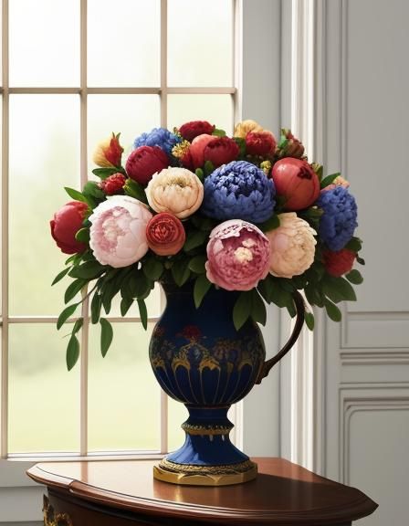 Peonies in Baroque Vase Oil Pastel Painting