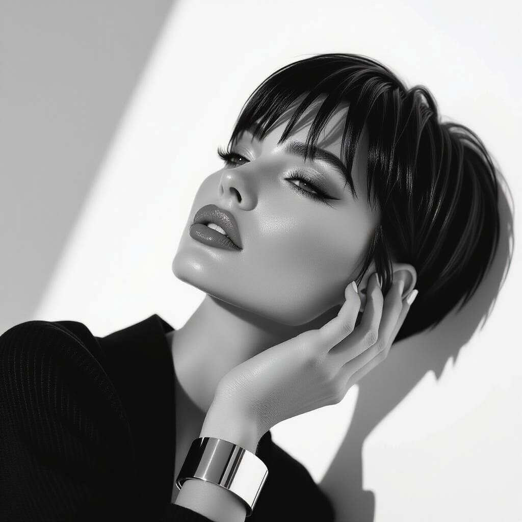 Avant-Garde Woman Portrait in High Contrast Black and White