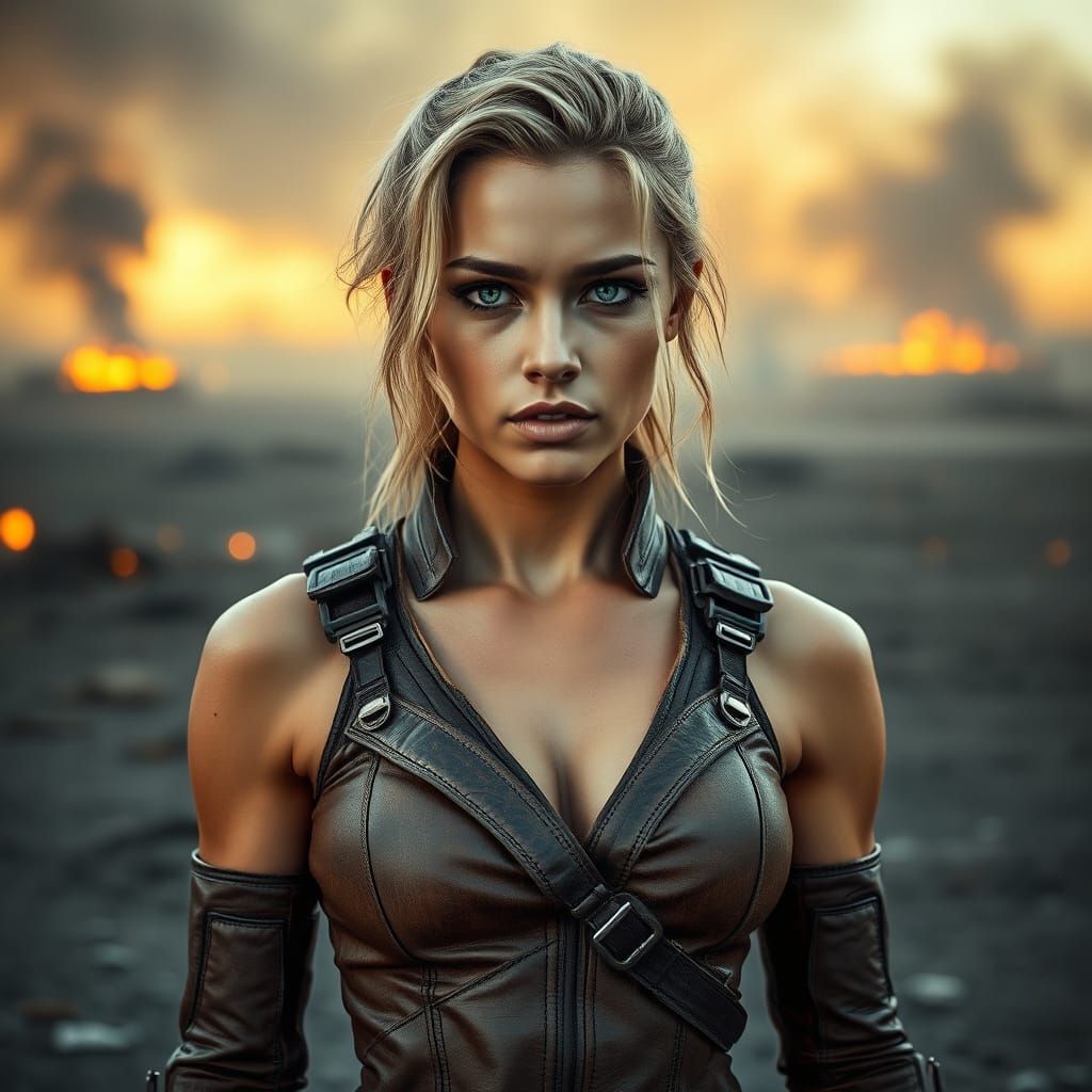 Strong Woman in Post-Apocalyptic Landscape