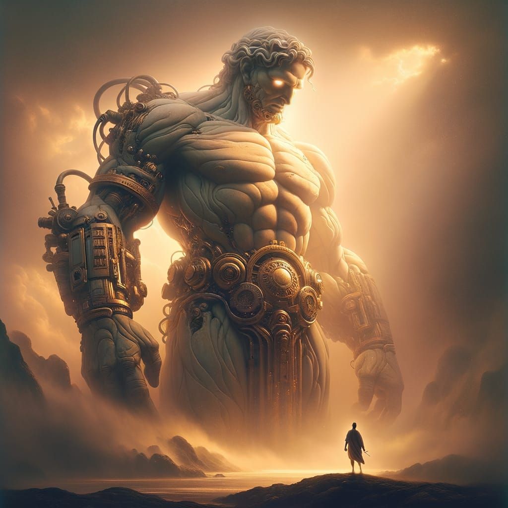 Goliath Towers Over Ethereal Landscape in Victorian Steampun...