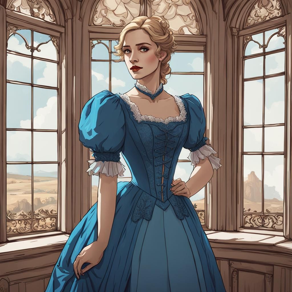 Victorian Woman Portrait in Rococo Comic Style