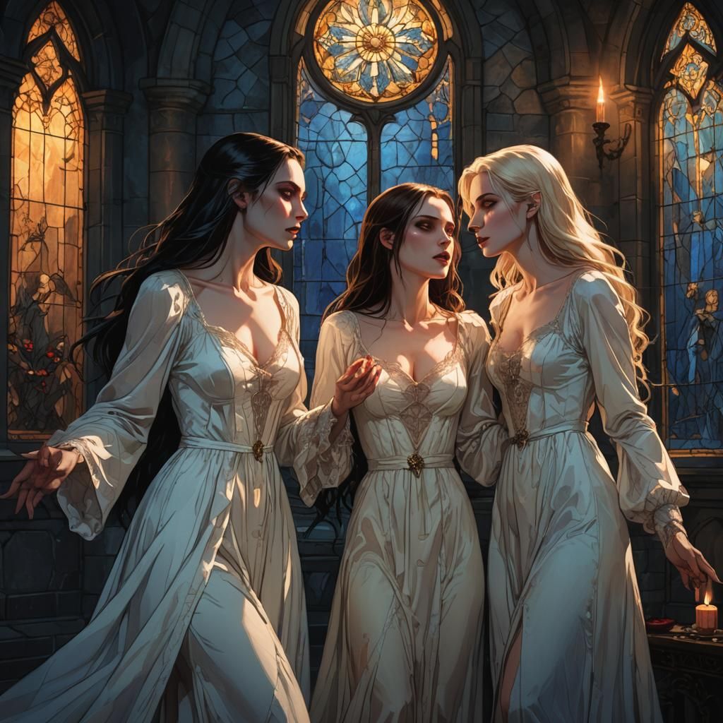 Vampire Kiss in Gothic Castle Bedroom