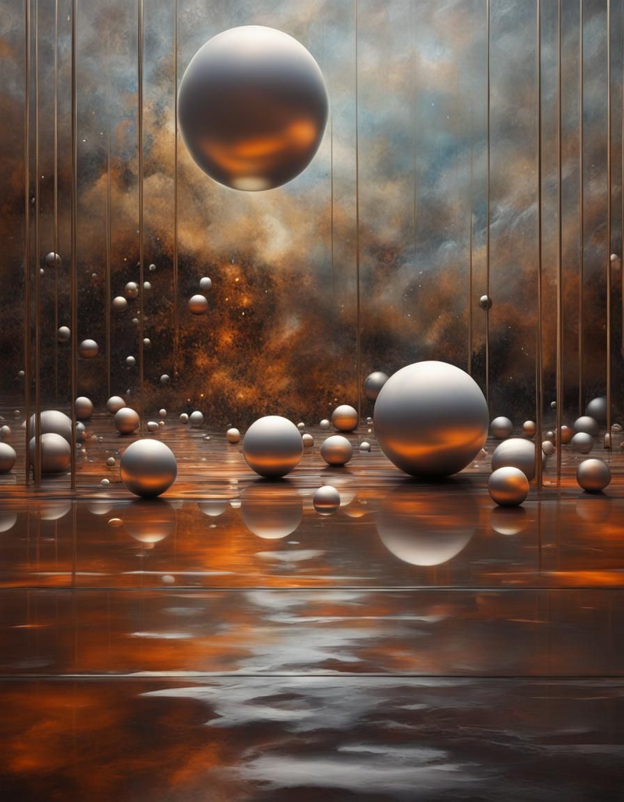 Abstract Spheres Floating in Space: Modern Art
