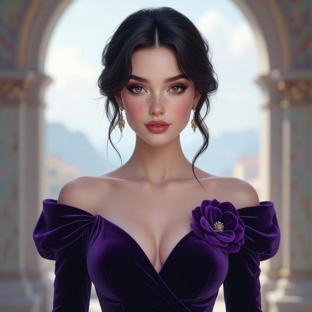 Woman in Purple Velvet Dress: Fantasy Concept Art