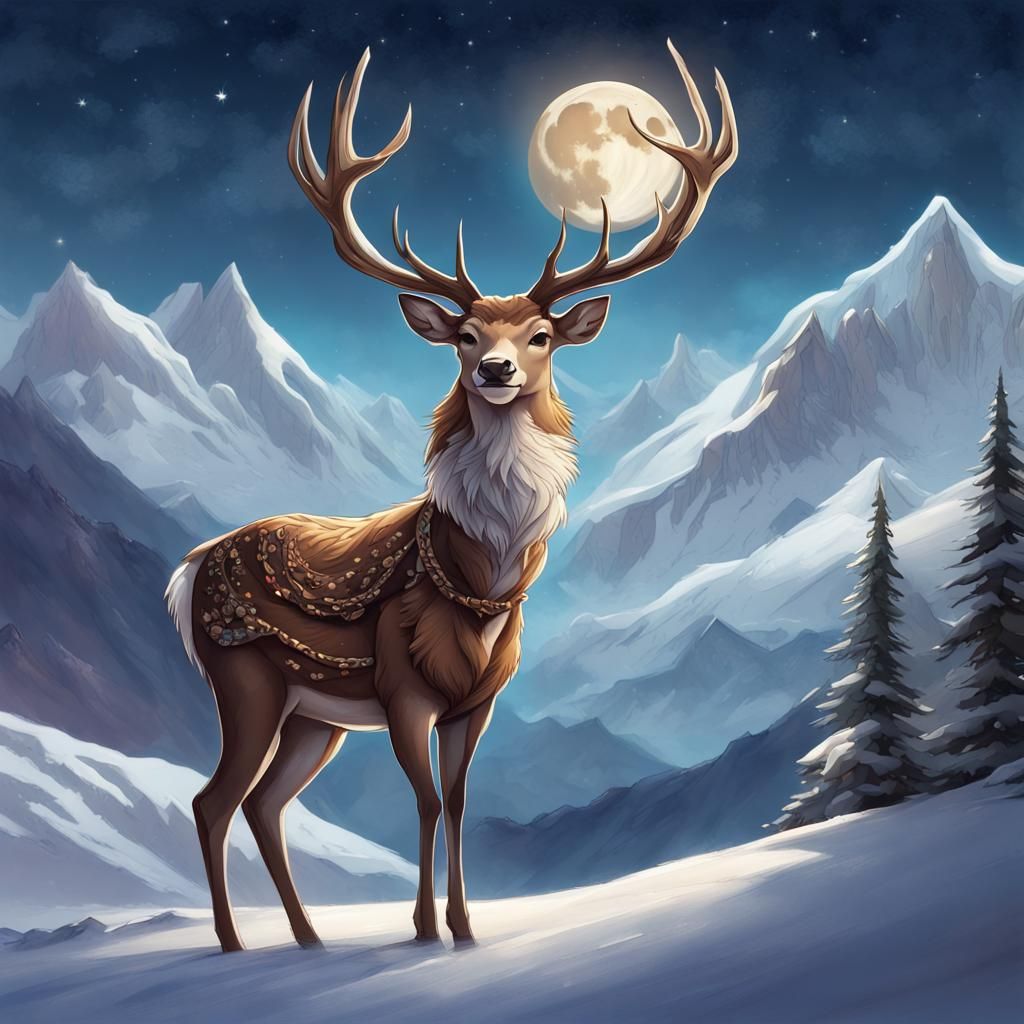 Enchanting Deer in Winter Wonderland: Fantasy Art