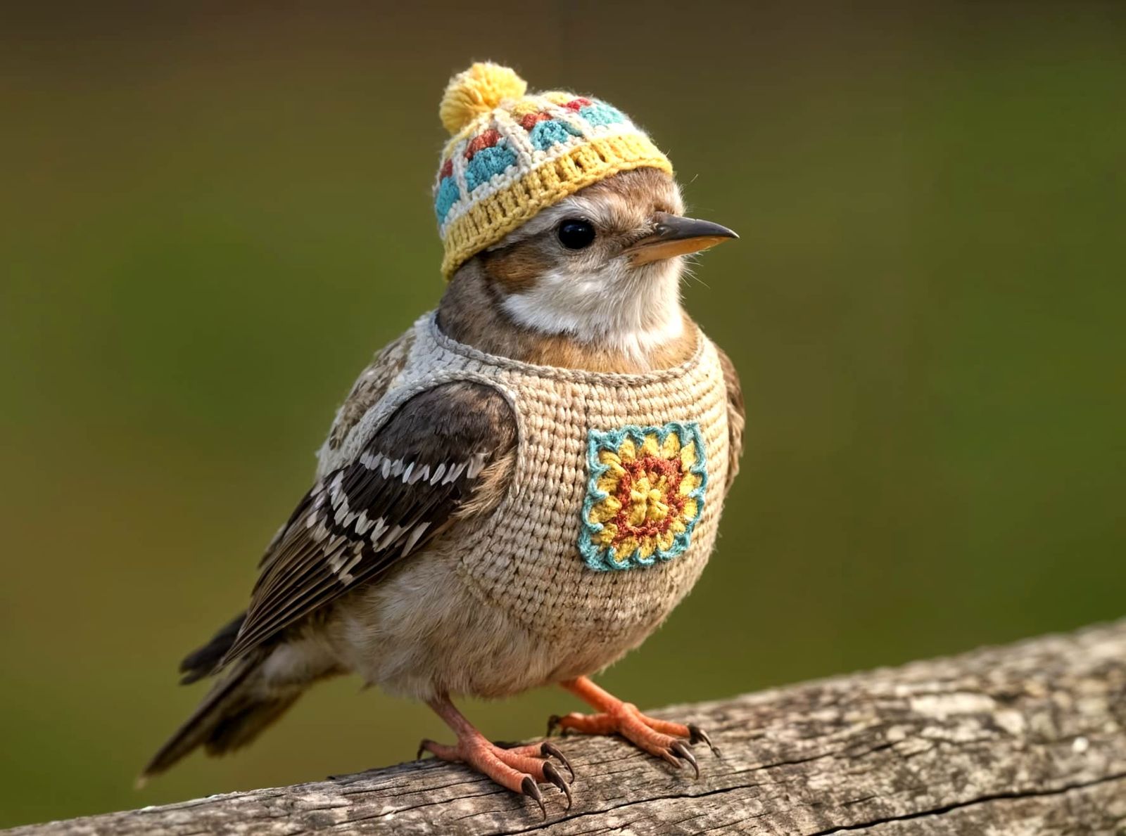 Bird in Granny Square Sweater and Cap