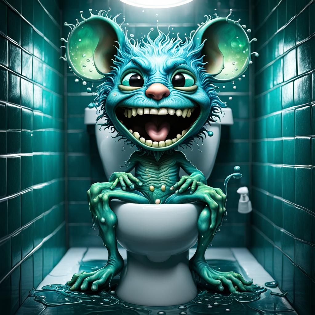 Angry Aqua Chibi Mouse in Psychedelic Art Style