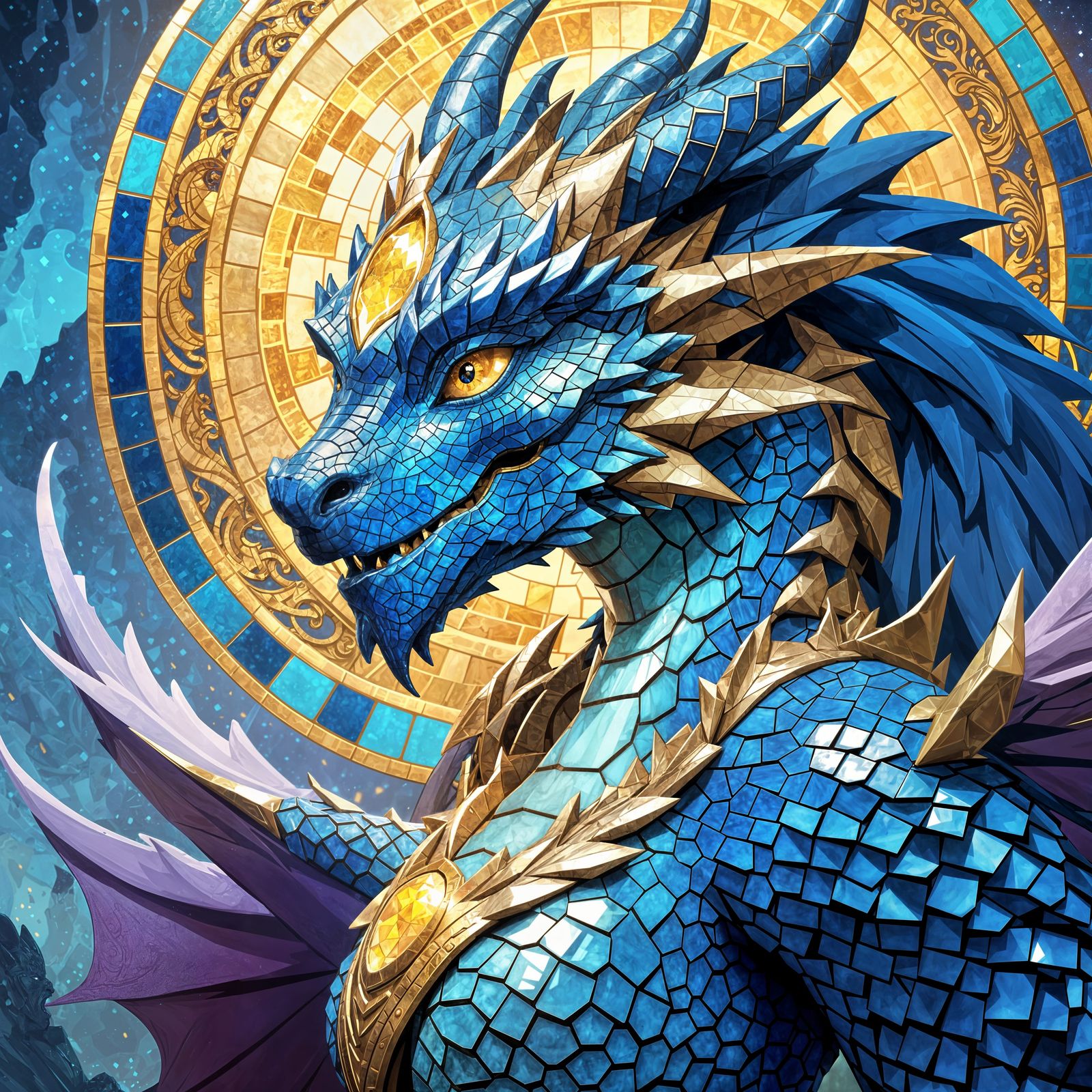 Majestic Blue Dragon Mosaic Portrait