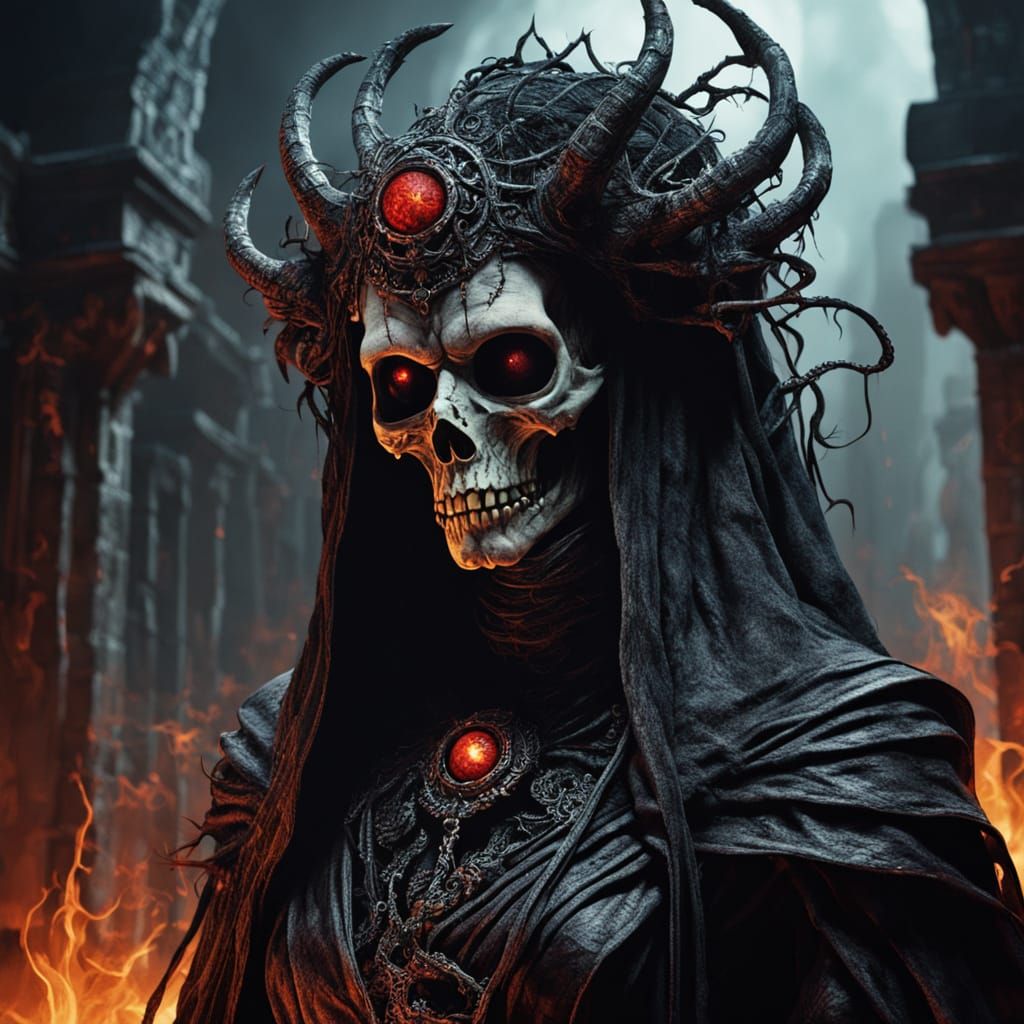 Ethereal She-Lich in Tattered Veil, Eyes Aglow with Dark Mag...