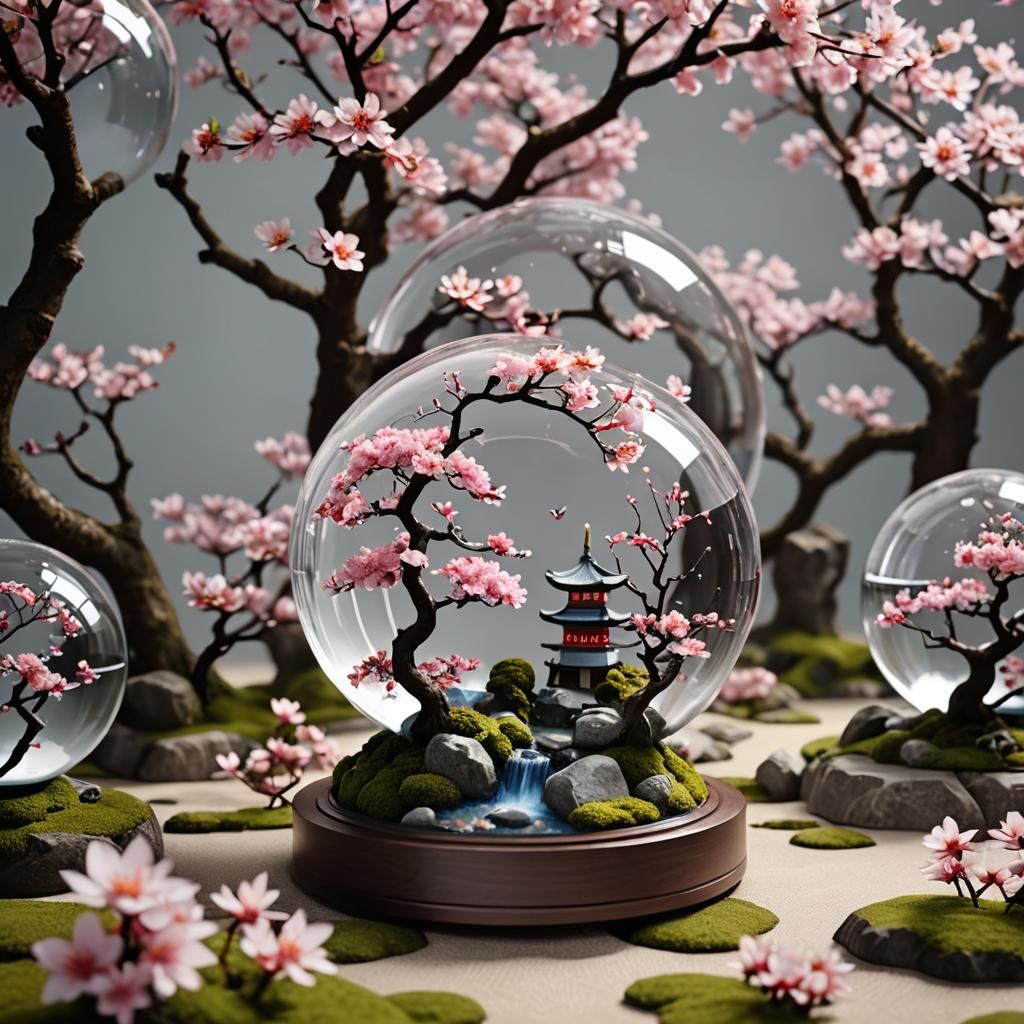 Japanese Garden Snow Globe in 3D Anime Art