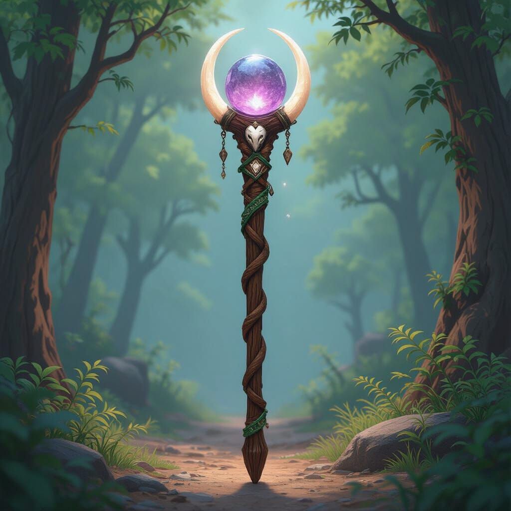 Glowing Runes Etched on Elderwood Staff in Anime Style