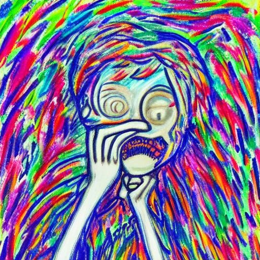 Ethereal Crayon Portrait of a Frightened Woman in a Haunting...