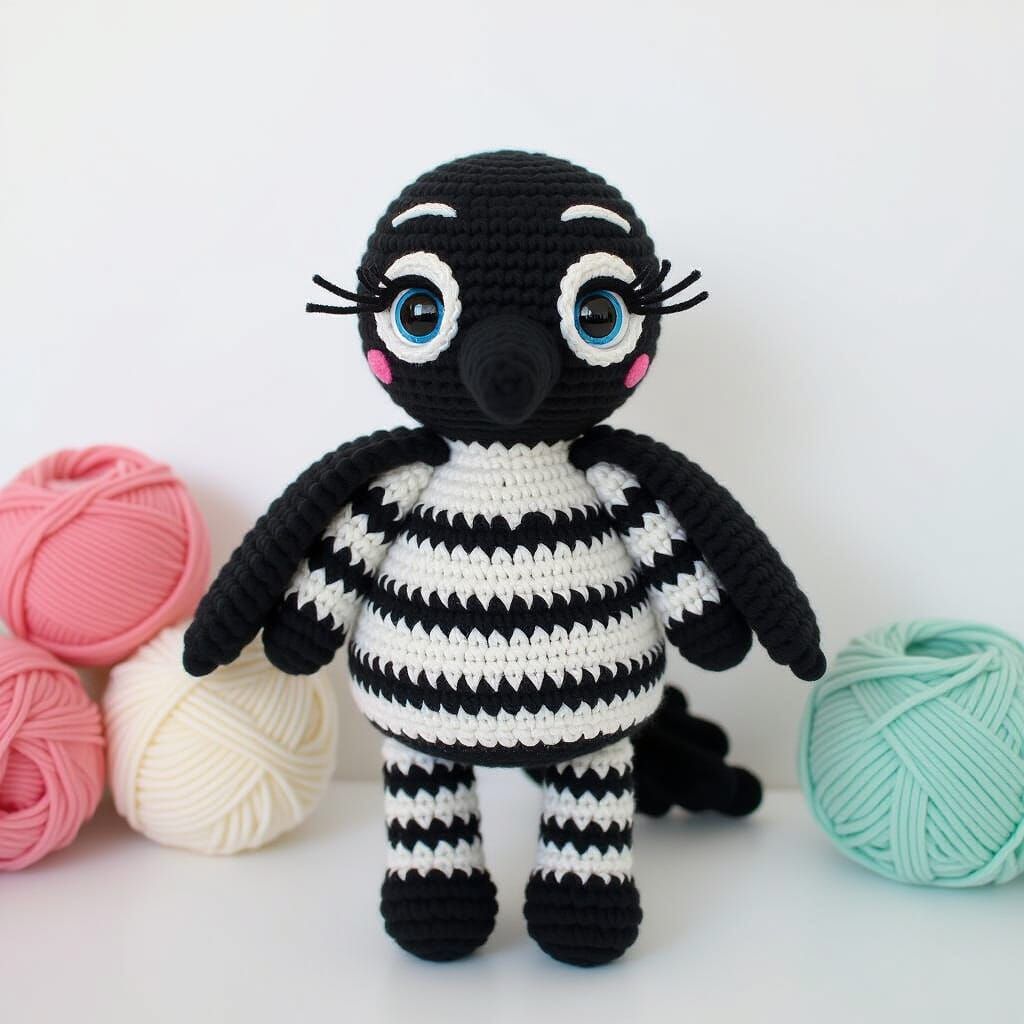 Crocheted Raven Doll Made of Yarn