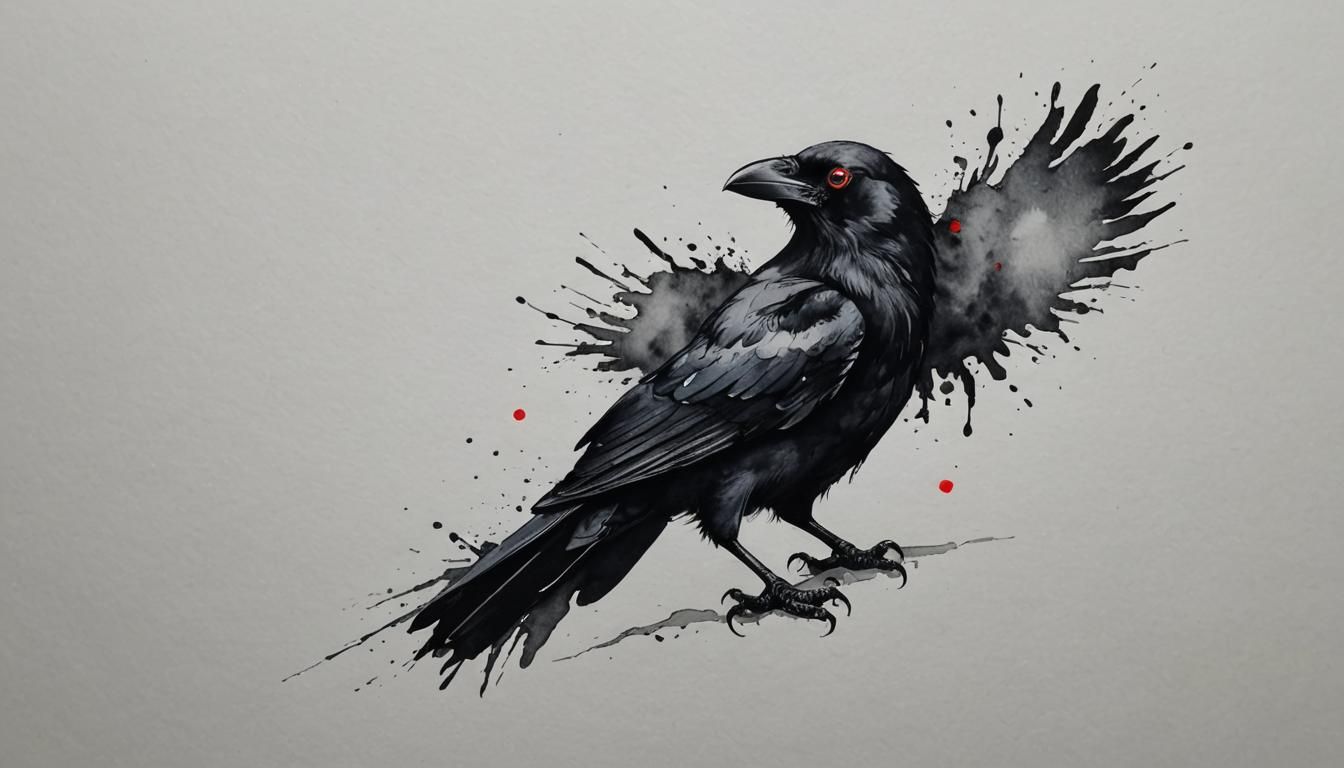 Ink Crow with Red Eyes Illustration