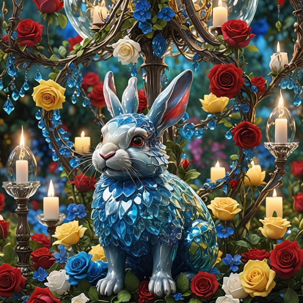 Azure Bunny Hugs Duckling Under Glass Dome