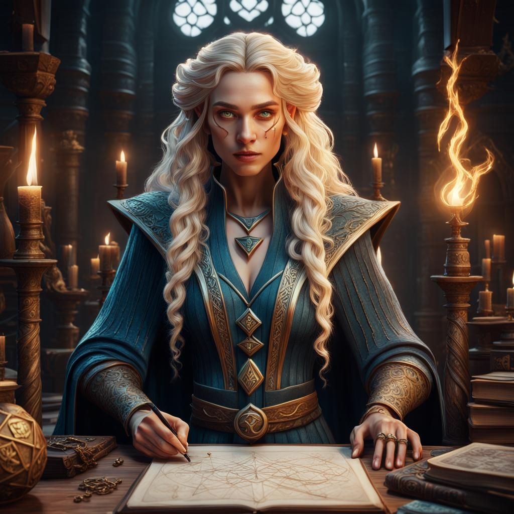 Fantasy Wizard Casting Spells: Detailed Digital Art