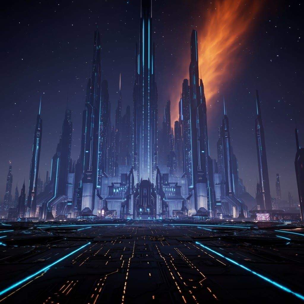 Cyberpunk Metropolis in Cyberspace, Digital Matte Painting