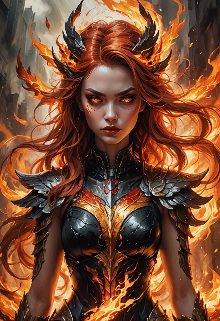 Fiery Woman with Wings in Fauvist Expressionism