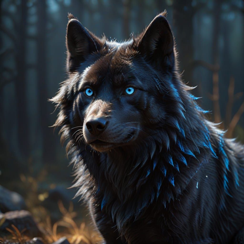 Mega-Cute Black Wolf with Blue Eyes in Studio Lighting