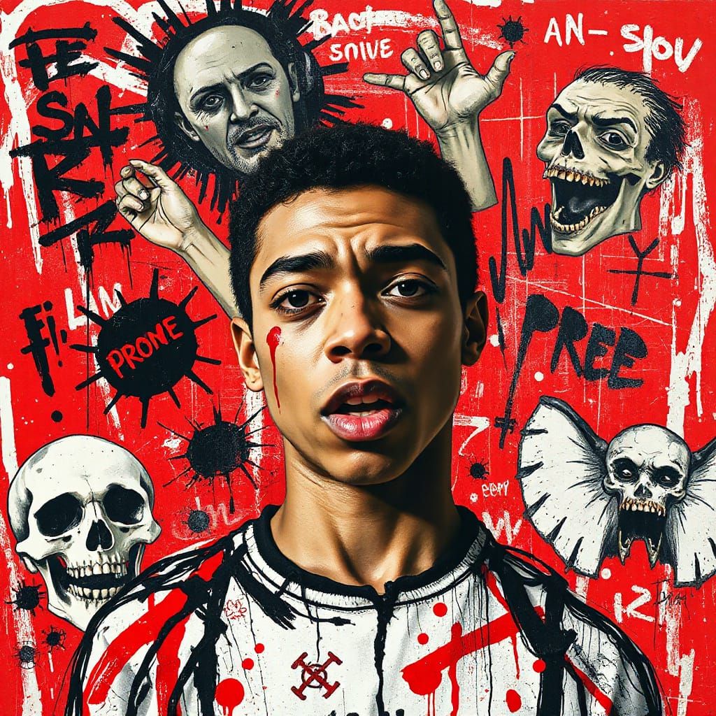 Energetic Portrait in Basquiat-Inspired Graffiti Style