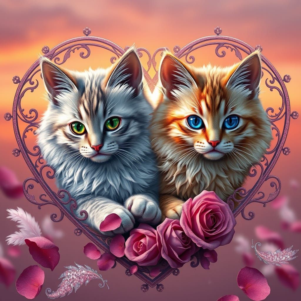 Whimsical Valentine Fantasy with Majestic Cats