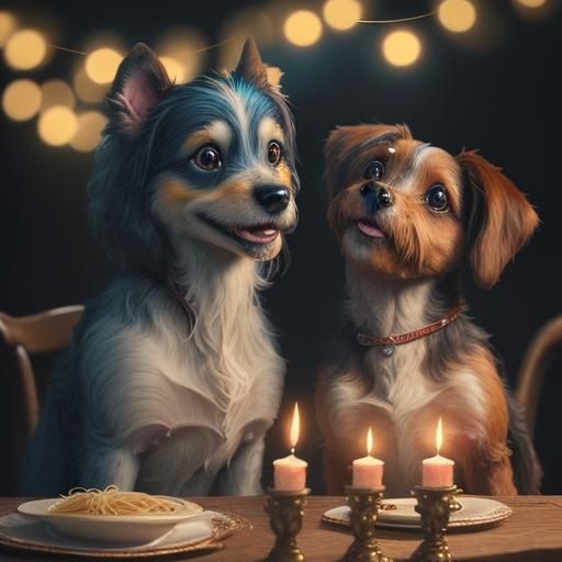 Lady and the Tramp Dogs Share Spaghetti